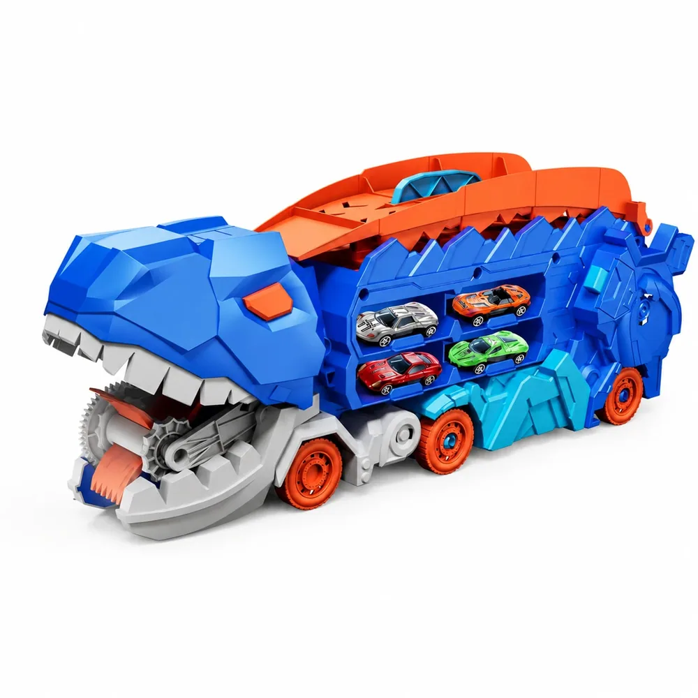 TREX | dinosaur kamion transporter sa stazom i 12 metalnih autića